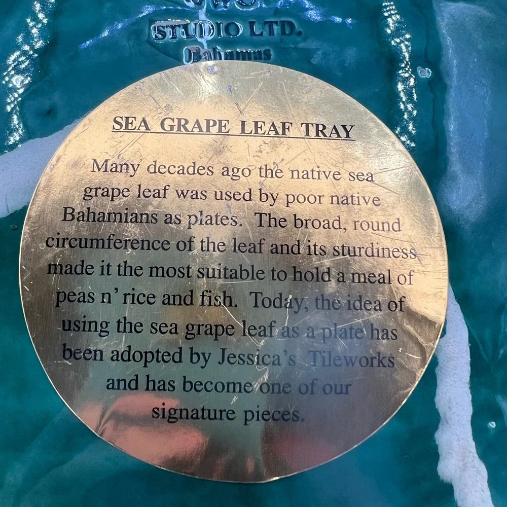 Jessica’s Tileworks Studio Sea Grape Leaf Dish Tray Plate  Made In The Bahamas